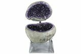 Amethyst Jewelry Box Geode With Calcite On Metal Stand #94221-3